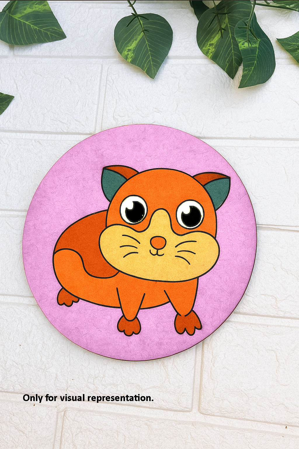 Round MDF pre-marked base with cute cartoon animal design, painted in bright colors for kids DIY craf
