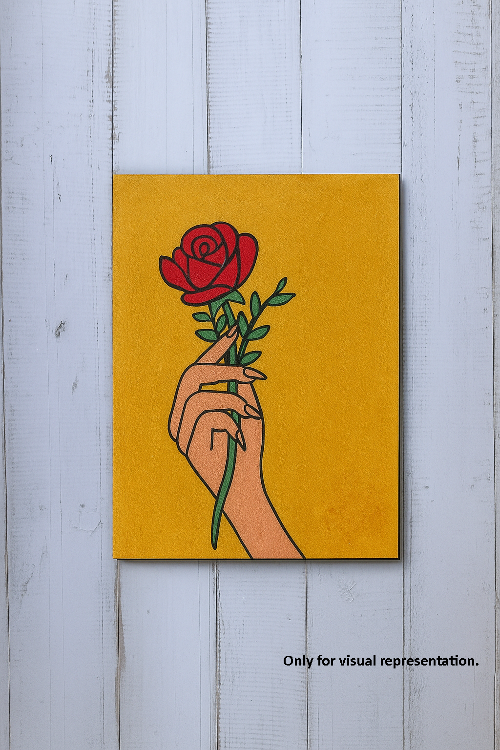 Pre-marked MDF painting board featuring a hand holding a rose design painted