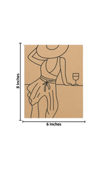 DIY pre-marked MDF board with woman in summer hat line art and wine glass outline with size