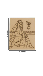 DIY Traditional Woman with Tulsi Plant MDF Painting Board | Indian Art Engraved Craft Base for Coloring with size
