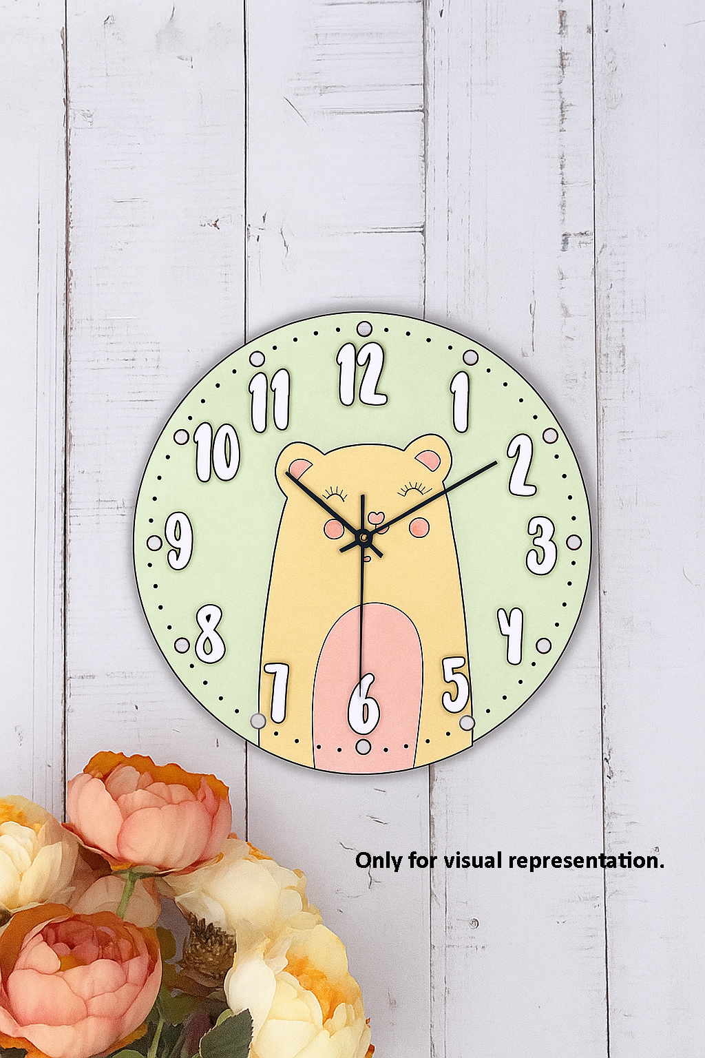 DIY bear wall clock for kids in pastel theme