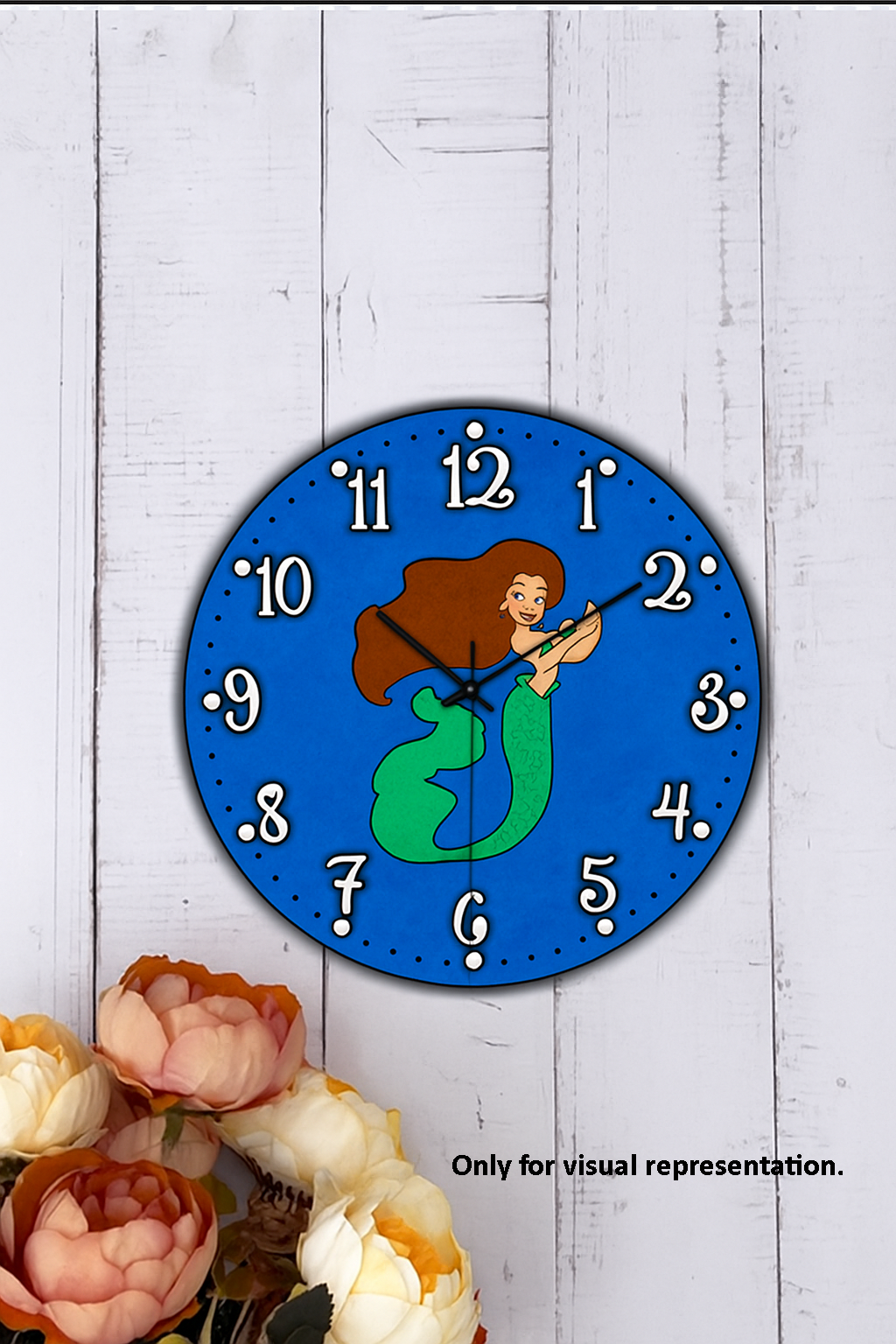 DIY kids’ wall clock with mermaid design MDF base