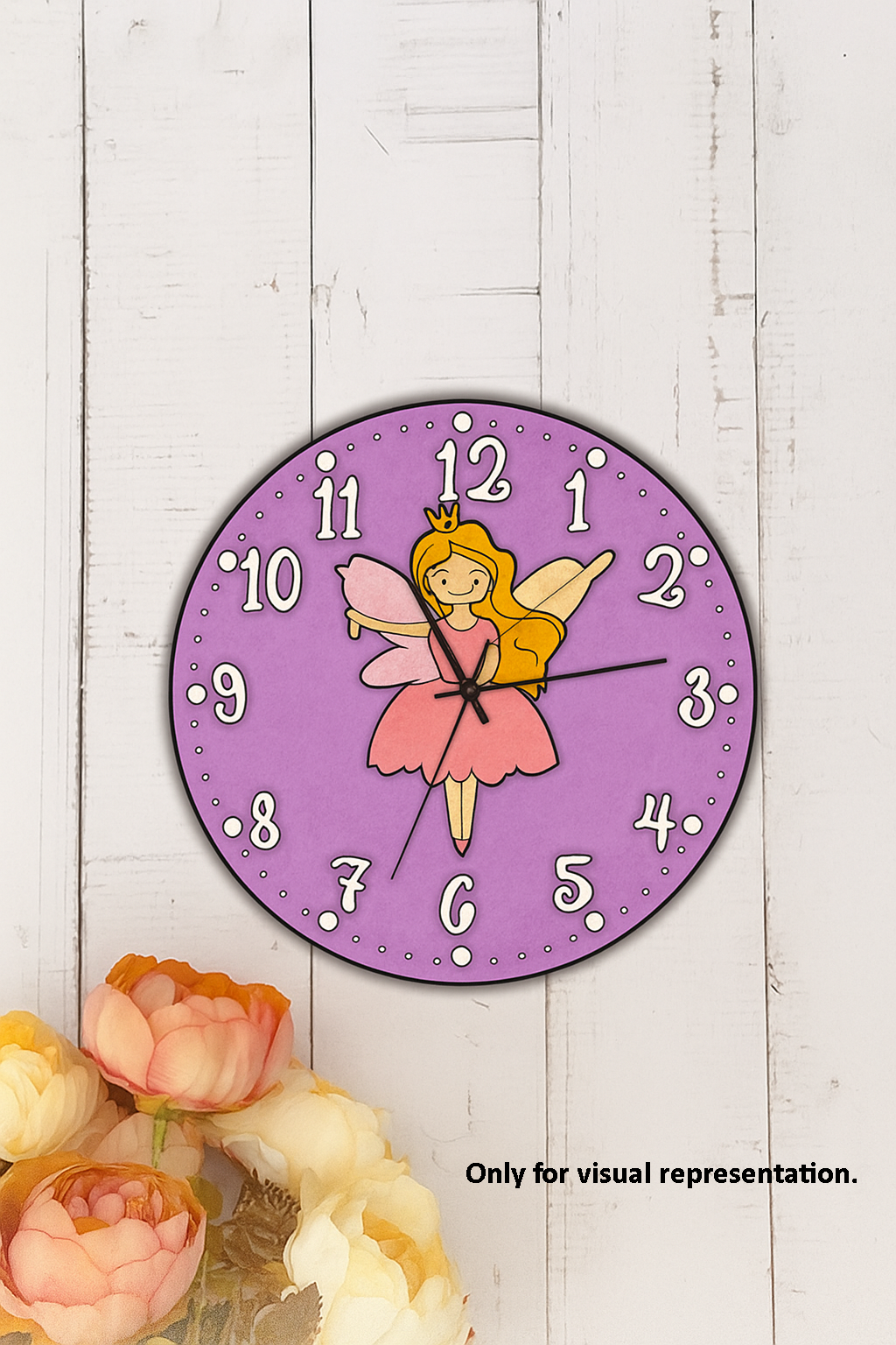 DIY fairy princess wall clock with wings design for kids