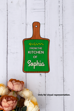 Personalized MDF kitchen name plate in chopping board shape – From the Kitchen of Sophia