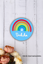 Customized rainbow name plate with colorful arcs and name engraving for kids room decor
