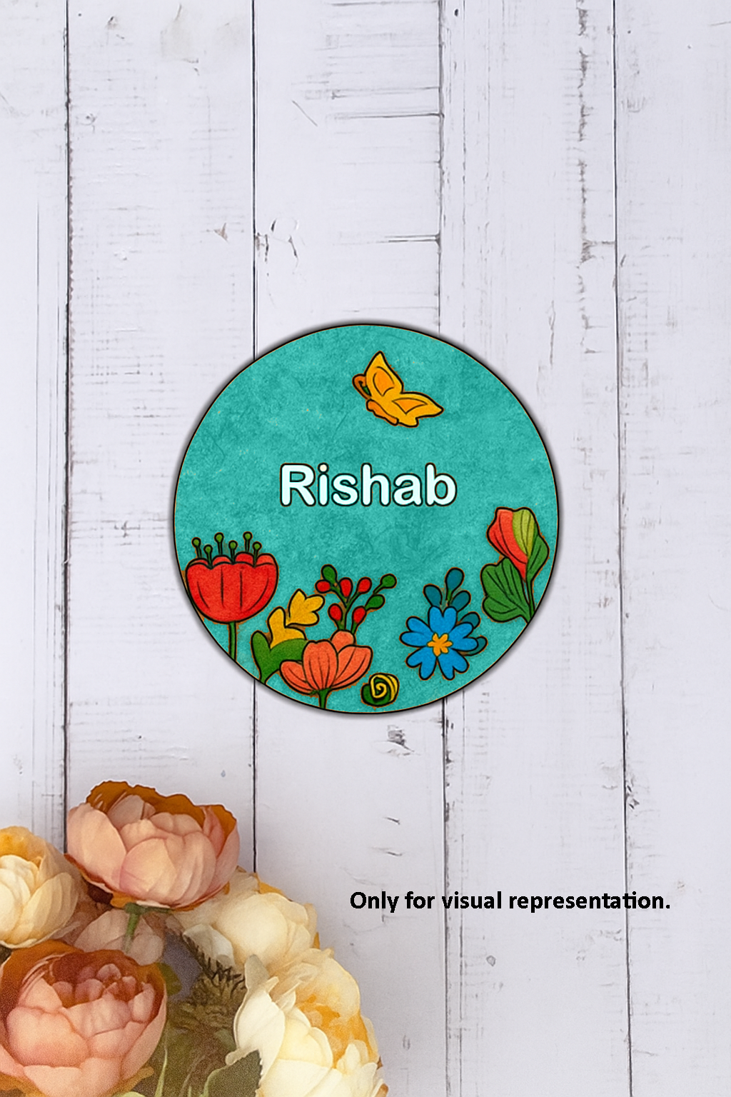 DIY Floral Garden MDF Name Plate with Engraved Butterfly & Flowers – Personalized Craft Base for Kids