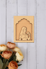 Plain MDF craft base with engraved Rajasthani woman design, ready for DIY painting.