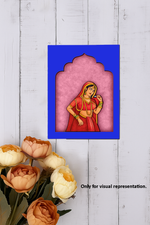 Ethnic MDF wall hanging of Rajasthani lady in red dress dancing pose.