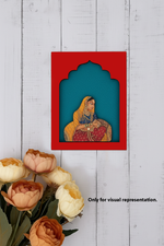 Traditional MDF wall hanging of Rajasthani lady sitting in royal attire.
