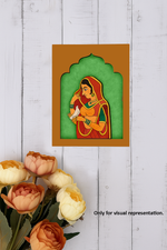 Traditional Indian wall art of woman holding white bird – cultural MDF décor piece.
