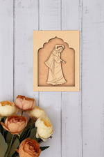 Unpainted MDF base of a traditional Indian woman in sari, ideal for DIY painting and craft décor.