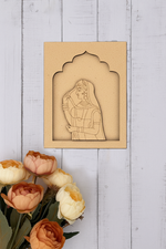 Unfinished MDF base with engraved traditional Indian woman design, perfect for DIY craft and home décor.