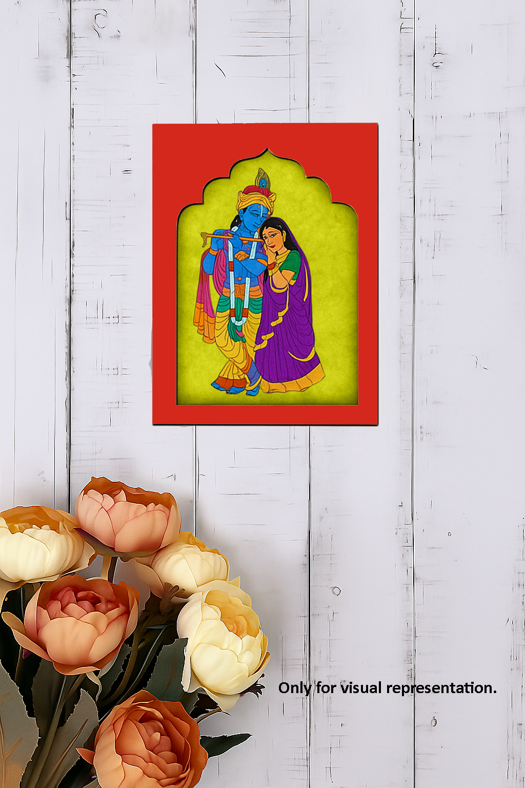 Colorful Krishna Radha MDF wall art, perfect for home decoration and festive gifting.