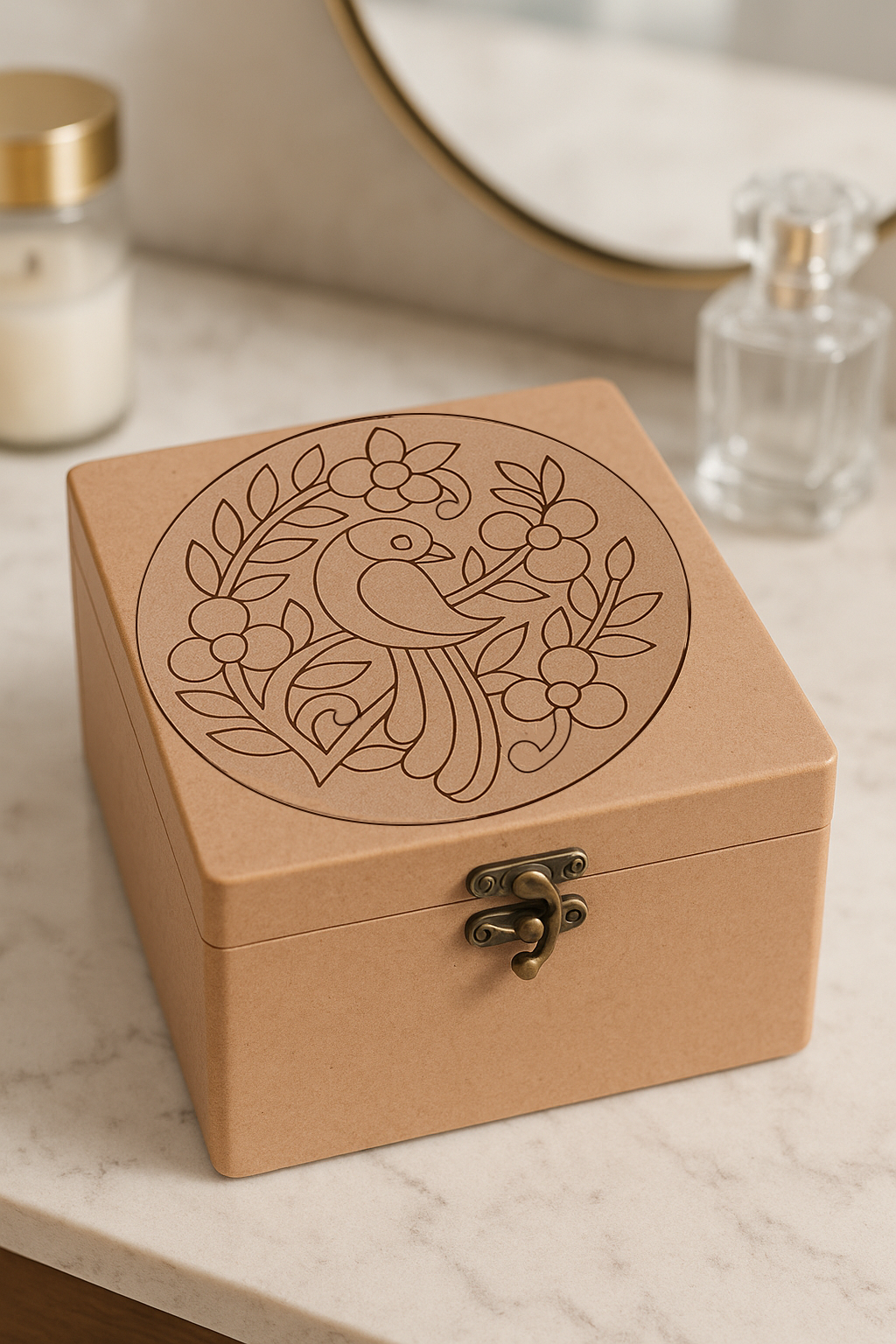 Multipurpose bird design engraved MDF lock box with clasp