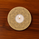 mandala engraved round MDF T-Light Candle Holder with tealight glowing