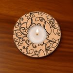 Round MDF Tealight Candle Holder with floral engraving design – decorative t-light stand