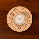 Round MDF Tealight Candle Holder with engraved mandala design – decorative t-light stand