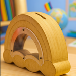 MDF rainbow-shaped piggy bank with transparent window, eco-friendly money saving box for kids and adults
