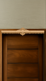 Mandala design MDF toran with engraved border – displayed on wooden door frame in natural finish