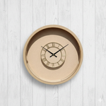 Modern MDF wall clock with Roman numerals on light background