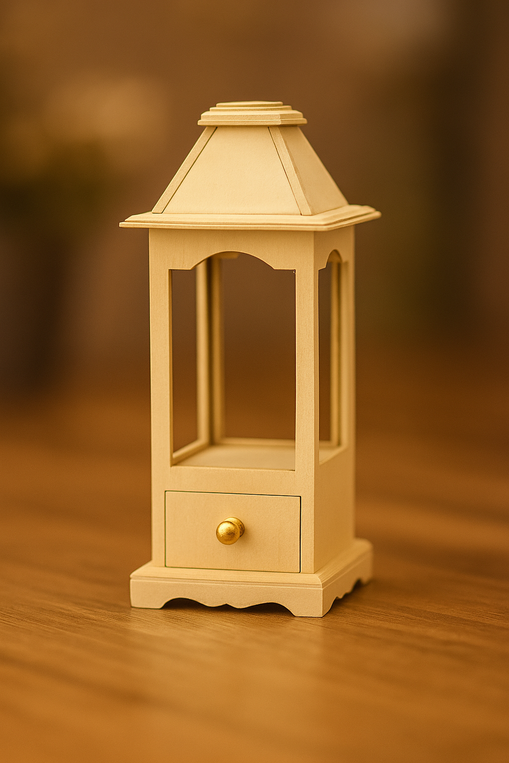 MDF lantern candle holder with drawer – tall wooden finish décor piece for home, weddings, and festive lighting