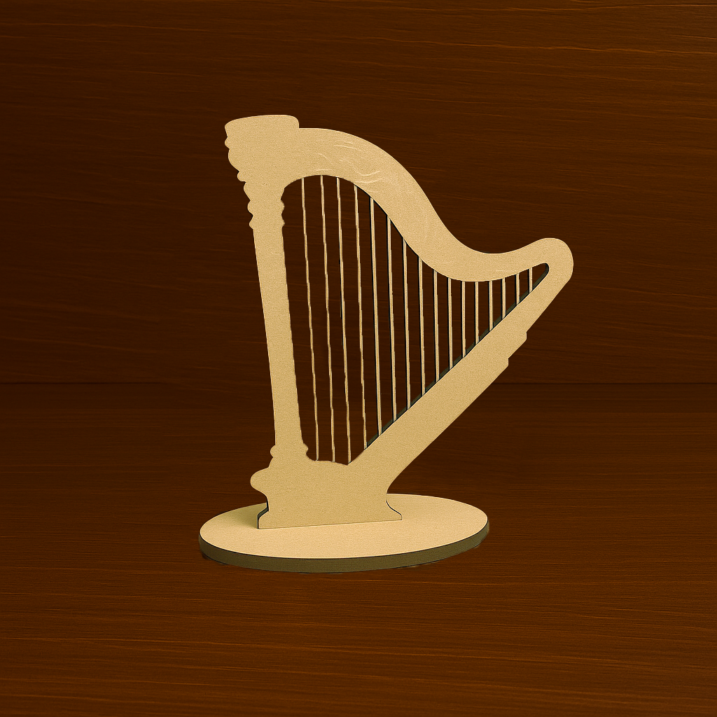 MDF harp shape decorative stand with oval base – ready-to-use musical theme décor