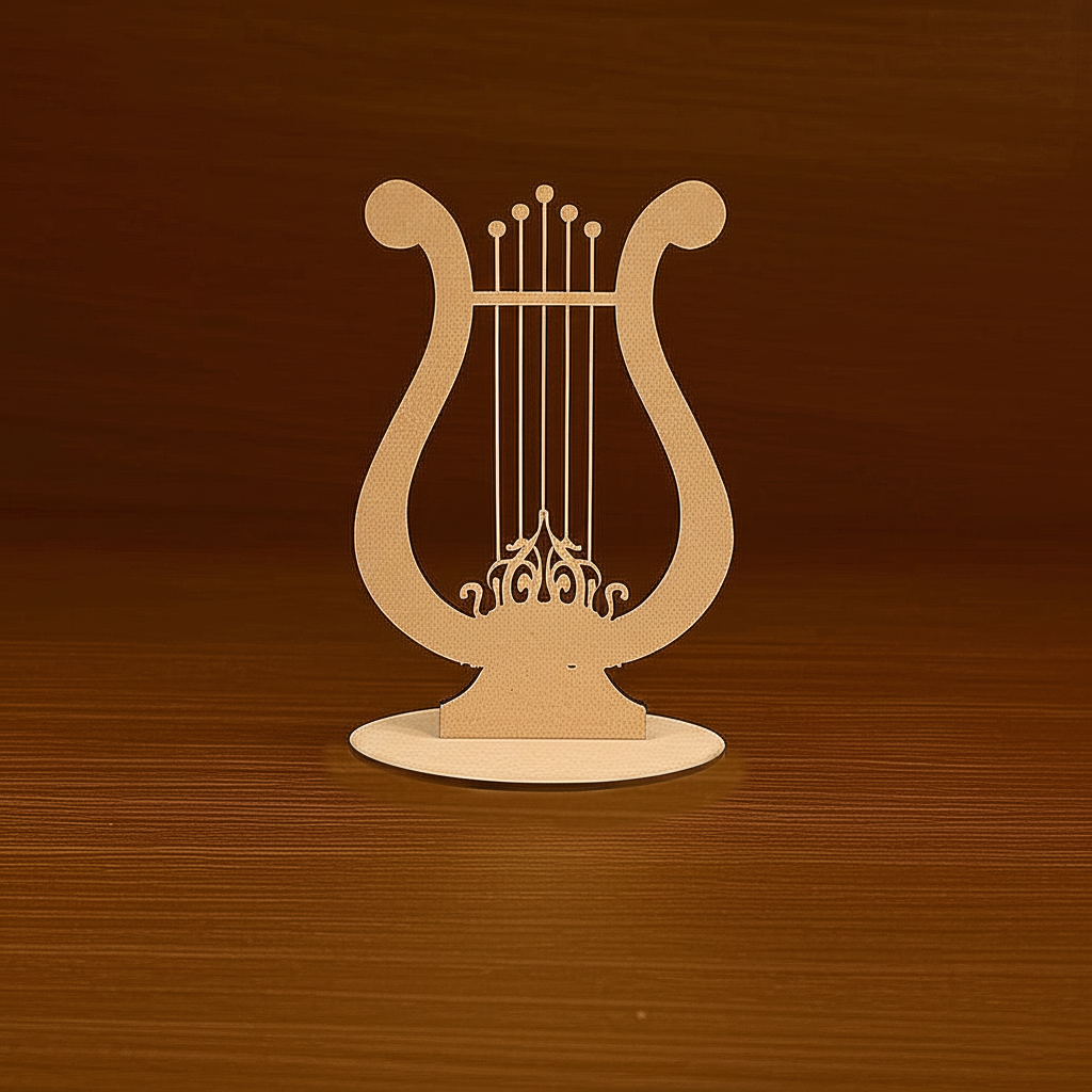 MDF lyre shape decorative stand with round base – musical theme décor piece for home and events