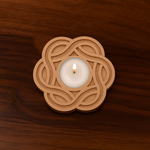 Geometric MDF tea light holder with a single lit candle in the center, showcasing elegant design for Diwali, pooja, or home ambiance.