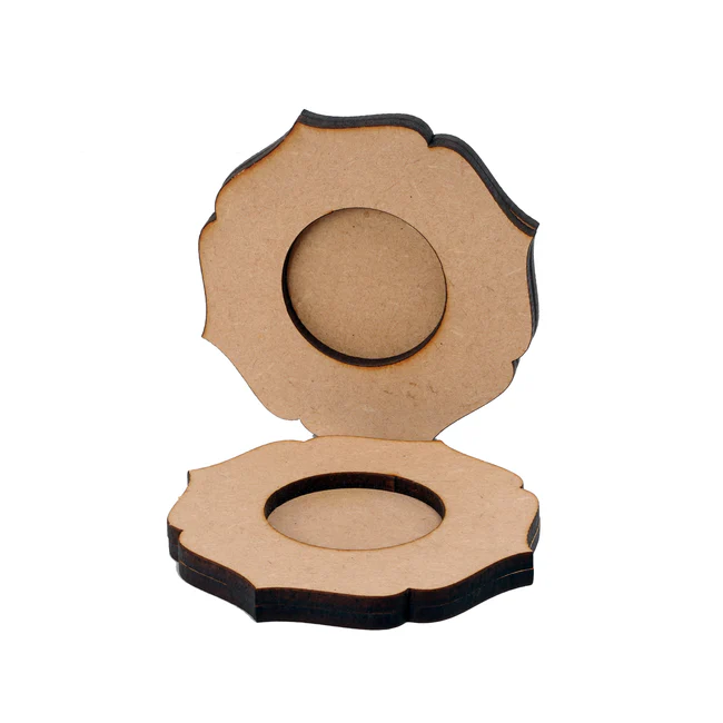 Laser-cut MDF DIY tea light holder base in flower shape, ideal for resin art, decoupage, and festive home décor crafts