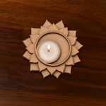 MDF lotus tealight holder with lit candle for home and festive decoration