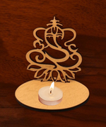 MDF Ganesha Cutout Tea-Light Holder on Lotus Base for Festive Home Décor