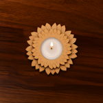 MDF Floral T-Light Candle Holder with layered petal design for DIY craft, festive décor, and home styling with lit tealight candle.
