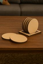 DIY round MDF coasters in holder, blank