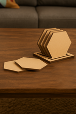 DIY hexagon MDF coasters in holder, blank