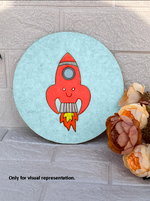DIY rocket design painted MDF base for kids – red rocket with flames