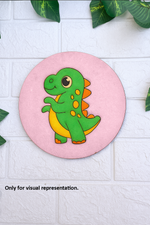 Cute green dinosaur DIY painted MDF craft base for kids on round board