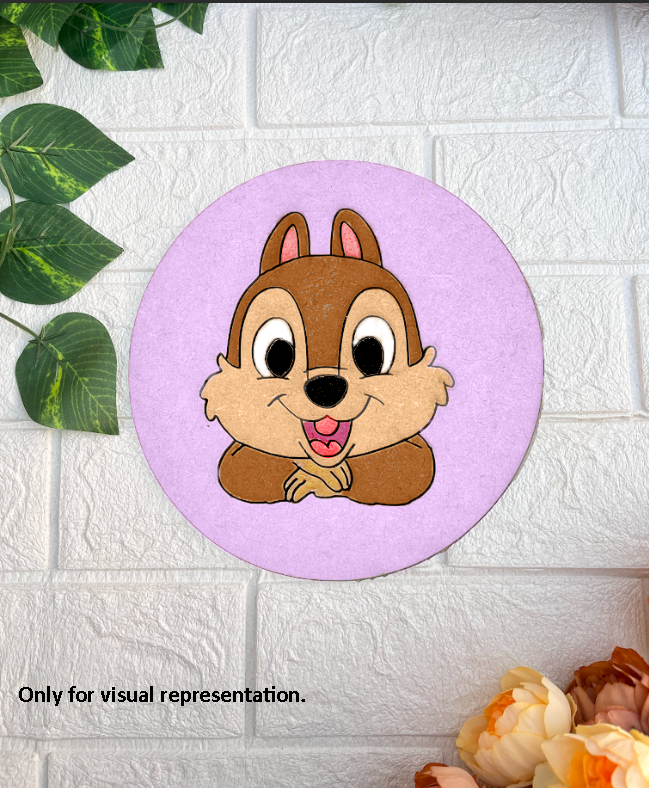 Round MDF pre-marked base with cute cartoon chipmunk painted in bright colors for kids DIY craft