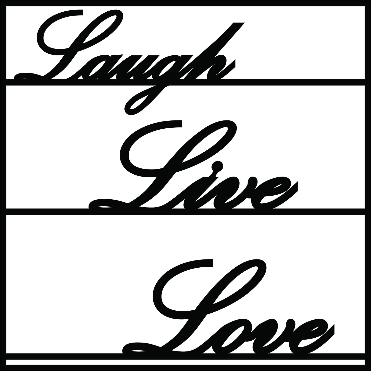Elegant black Laugh, Live, Love wall art with a sleek frame, focusing on the product.