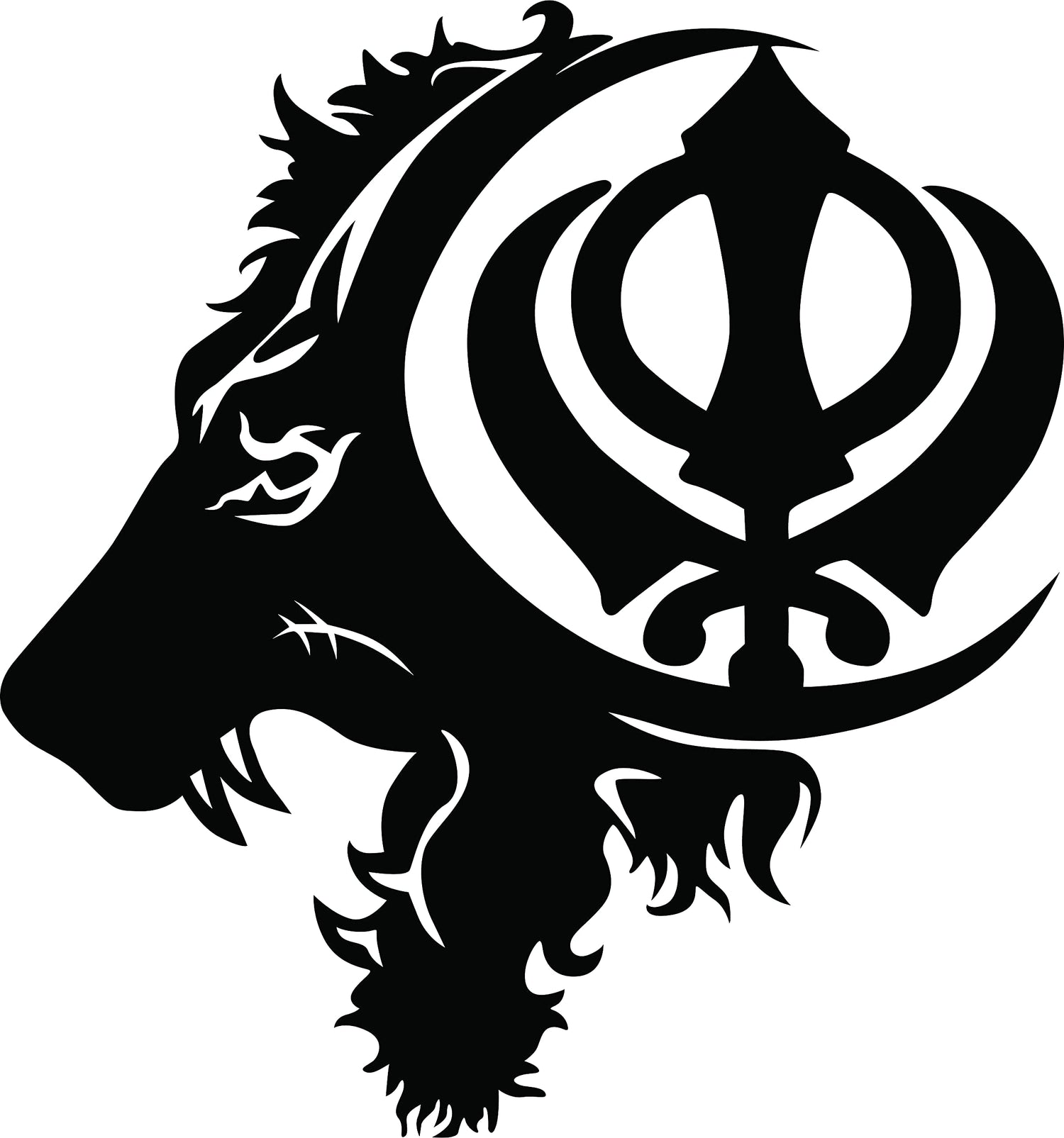 Black MDF wall art featuring a lion's profile with a Khalsa symbol, zooming on the product.