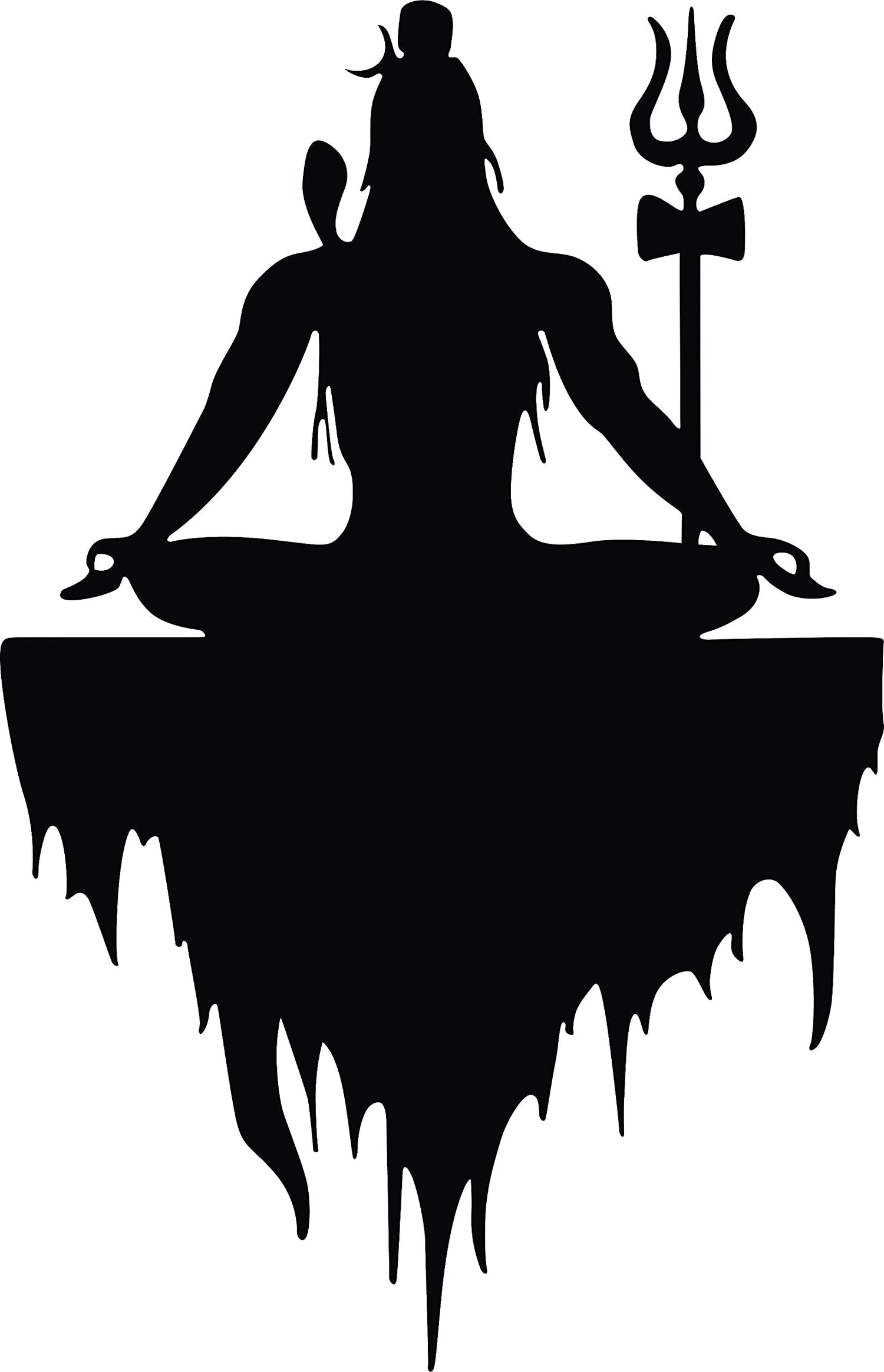 Black Lord Shiva wall art featuring a meditative silhouette of Shiva with a Trishul, the enlarged image of the product.