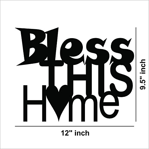 Bless This Home wall art in black with heart design,  showing the size of the product that is 9.5 inch by 12 inch.