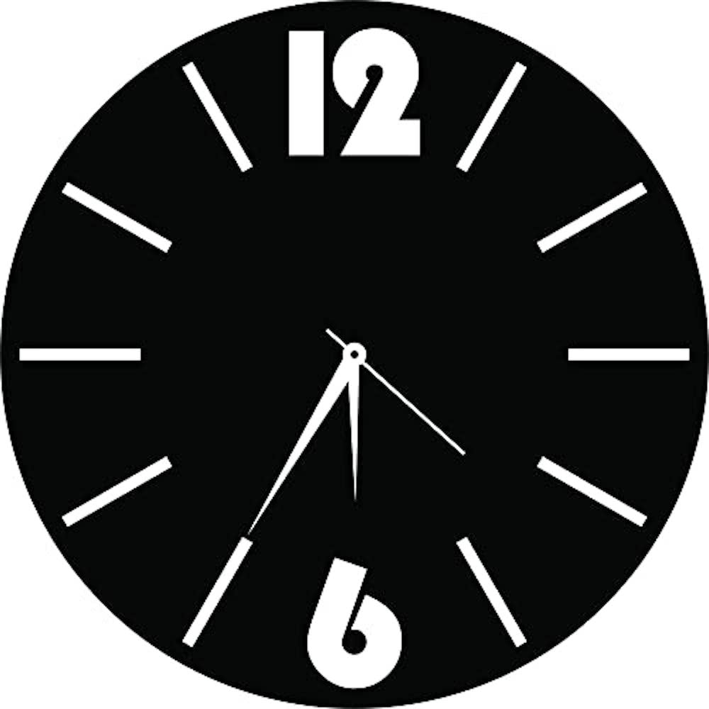 Stylish black wall clock with white "12" and "6" numerals, black hands, and a minimalist design, ideal for modern home decor or office interiors.