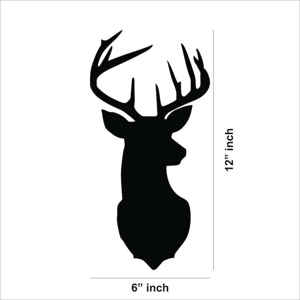 Silhoutte deer-shaped mdf wall art showing the dimensions of the product that is 12 inch by 6 inch.
