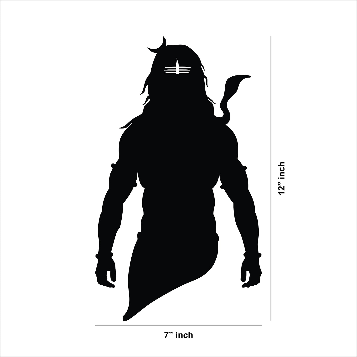 Black God Shambhu wall art featuring a powerful silhouette of Lord Shiva, the dimensional image of the product with 12 inch by 7 inch dimensions.