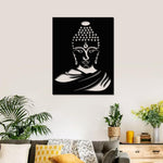 Elegant Buddha face wall art in black black finish, showcasing intricate detailing and serene expression, perfect for modern living room decor.