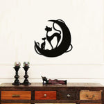 Cat-themed wall art featuring two elegant feline silhouettes sitting on a crescent moon, crafted from MDF.