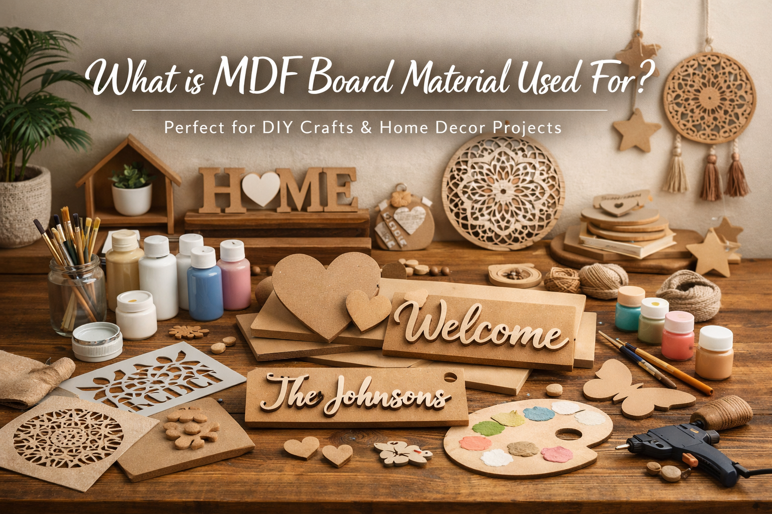 What is MDF board material used for – MDF boards used for DIY crafts, handmade decor projects, wall hangings, and creative home art designs.