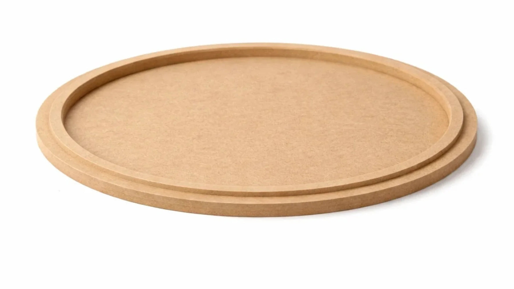 Round unpainted MDF tray base for DIY resin art and painting projects.