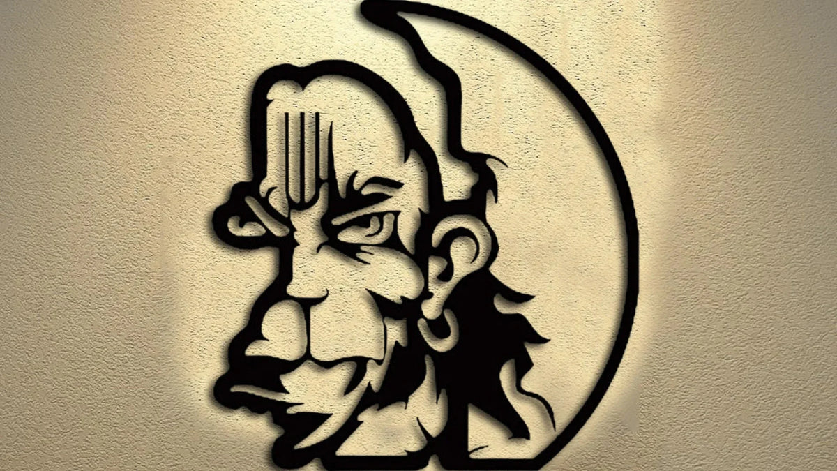 Lord Hanuman MDF wall art cutout with bow and folded hands for spiritual home décor.
