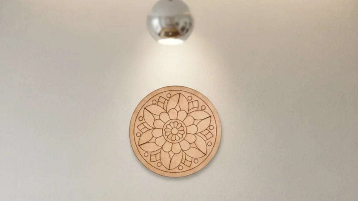Unpainted round floral pre-marked MDF base for DIY painting, craft projects, resin art, and home decor.